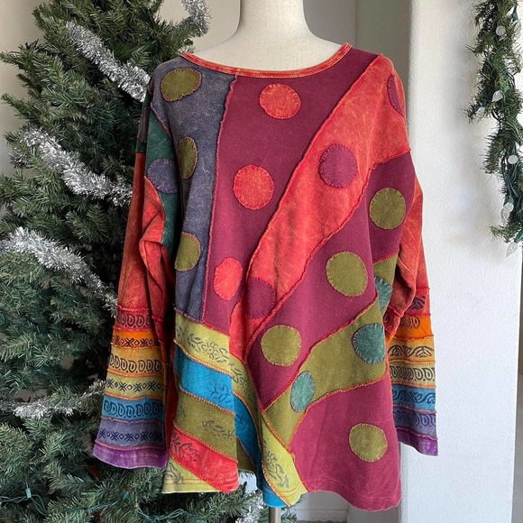 Rainbow Multi Color Boho Hippy Style Long Sleeve Top - Picture 1 of 5